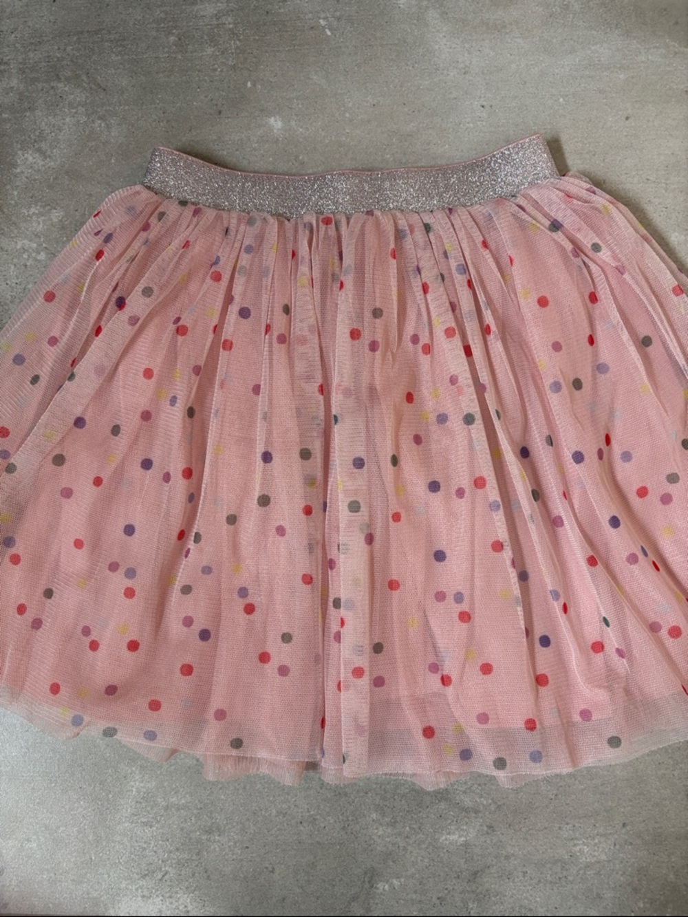 Hanna Andersson Pink Polka Dot Tulle Skirt with Silver Sparkle Waistband